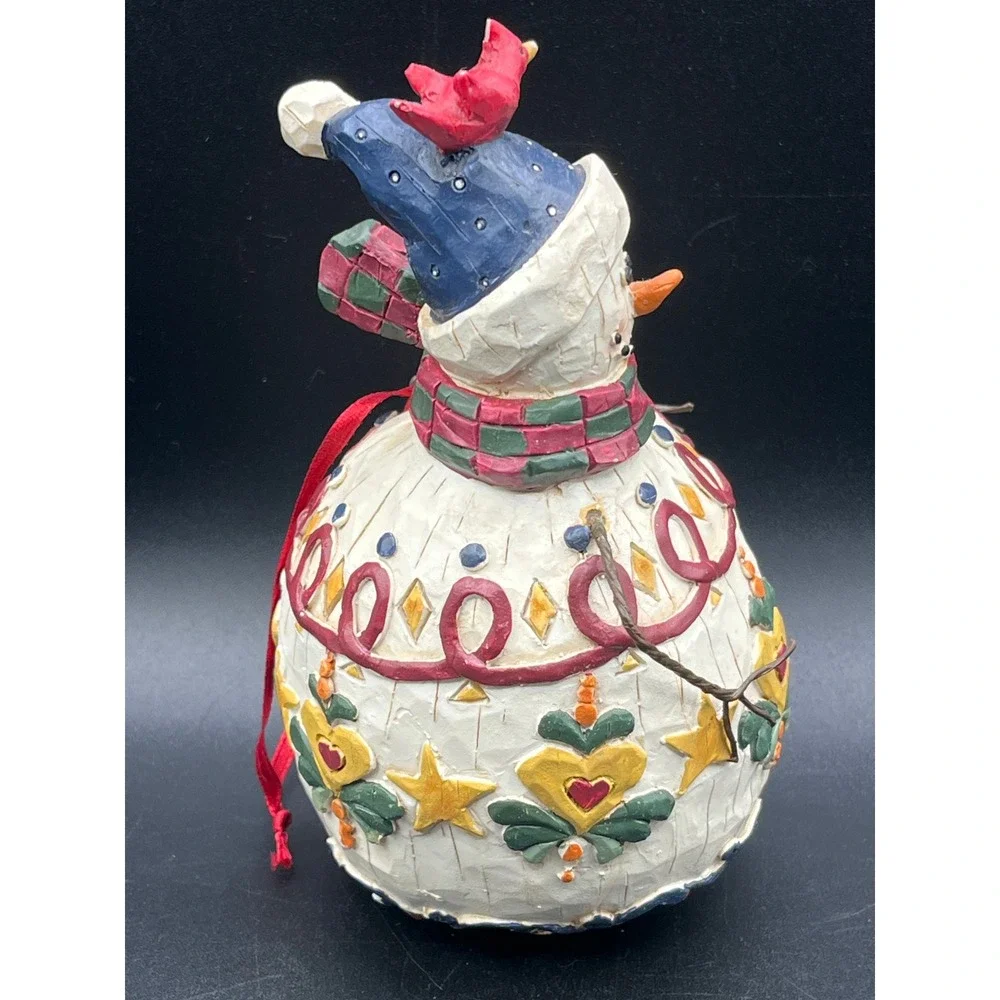 Snowman-Shaped Hanging Birdhouse Decor Cardinal Plaid Scarf Resin 6